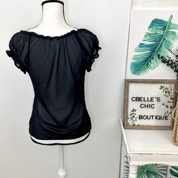 Victoria’s Secret Black Semi-Sheer Embroidered Top/Lingère - Picture 5 of 8